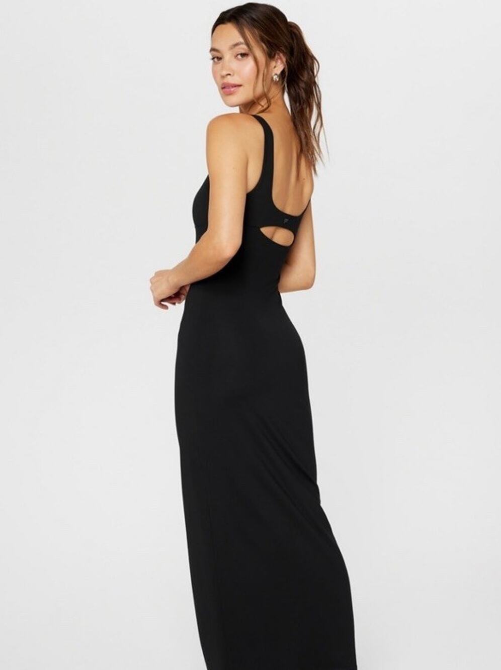 Fabletics PureLuxe Maxi Dress Womens Xs BodyCon Sleeveless Stretch Black
